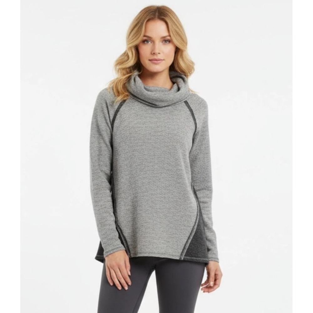 Kuhl Lea Pullover Sweater Womens Large Grey Cowl Neck Wool Blend Colorblock L - Picture 1 of 7